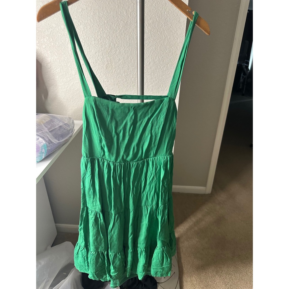 Francescas Tiered Mini Dress Womens XL Green NWT Open Back Tie Summer 26CU227HWI